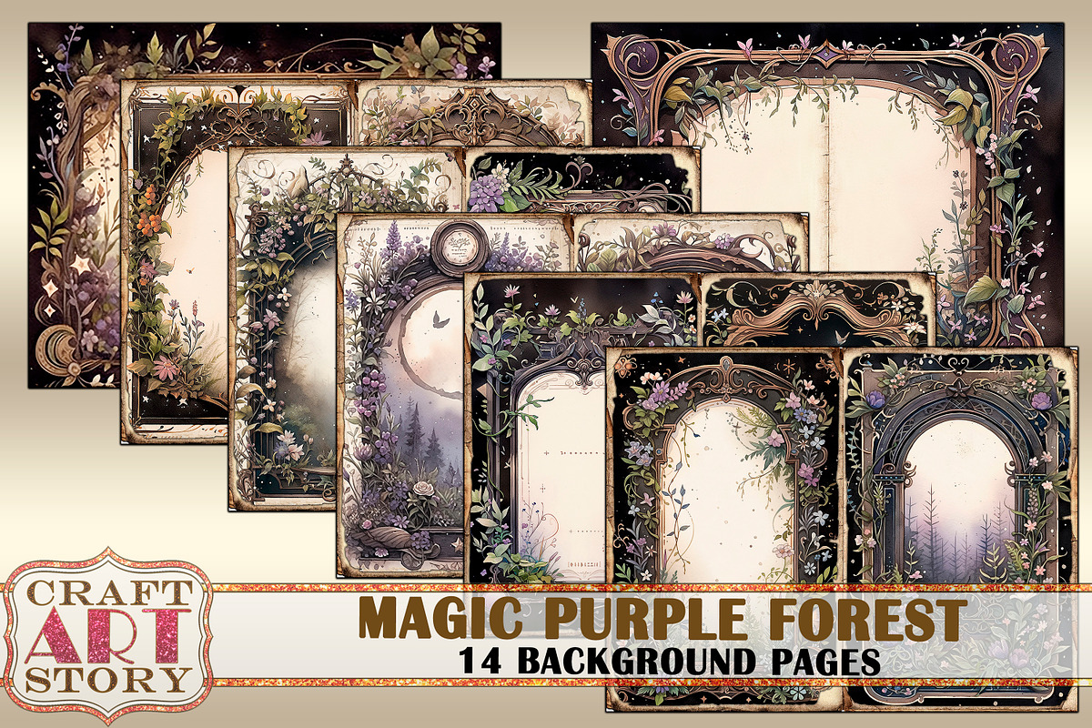 Magic purple forest Blank background, a Seasonal Illustration by CraftArtStory (Photo 2 of 3)