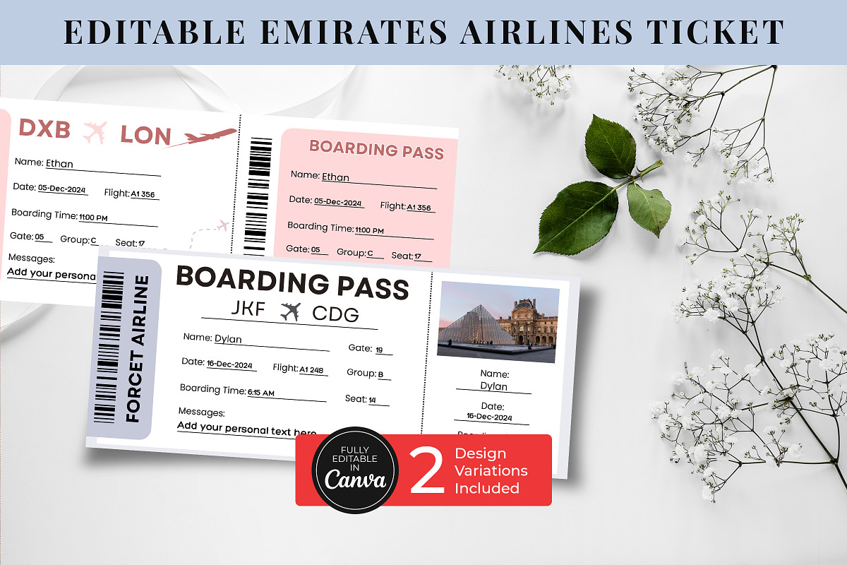 Emirates Airlines Ticket Canva PDF, a Card Template by Snapybiz (Photo 3 of 6)