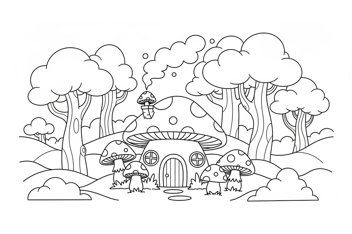 Whimsical Mushroom House Line Art bu, an Illustration by Designs_River (Photo 19 of 51)