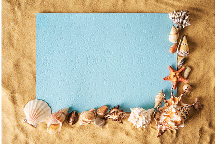 Blank paper card on sandy beach with, an Abstract Photo by Gladkov photography