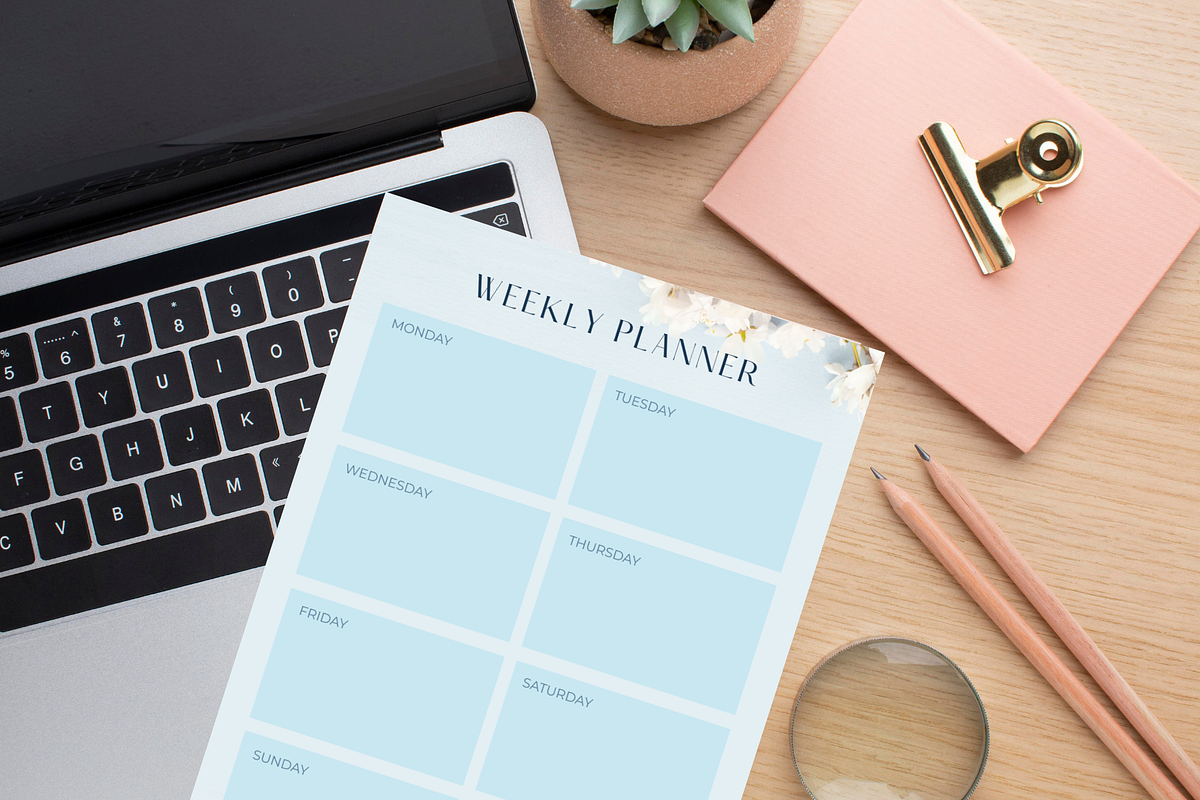 Blue Floral Weekly Planner, a Stationery Template by KreyaParekh (Photo 3 of 4)