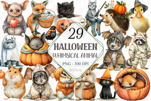 Whimsical Halloween Animal Clipart, a Graphic by designcity5