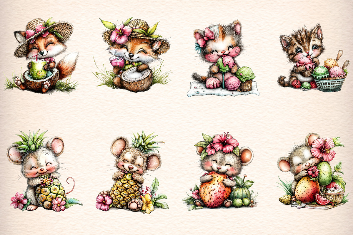 whimsical summer animals clipart, an Illustration by GatewayDesign (Photo 2 of 9)