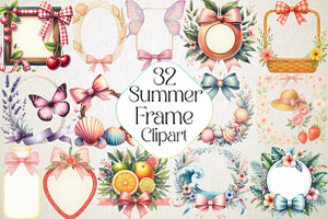 Coquette Summer Frame Clipart Bundle, an Illustration by DreamPrint404