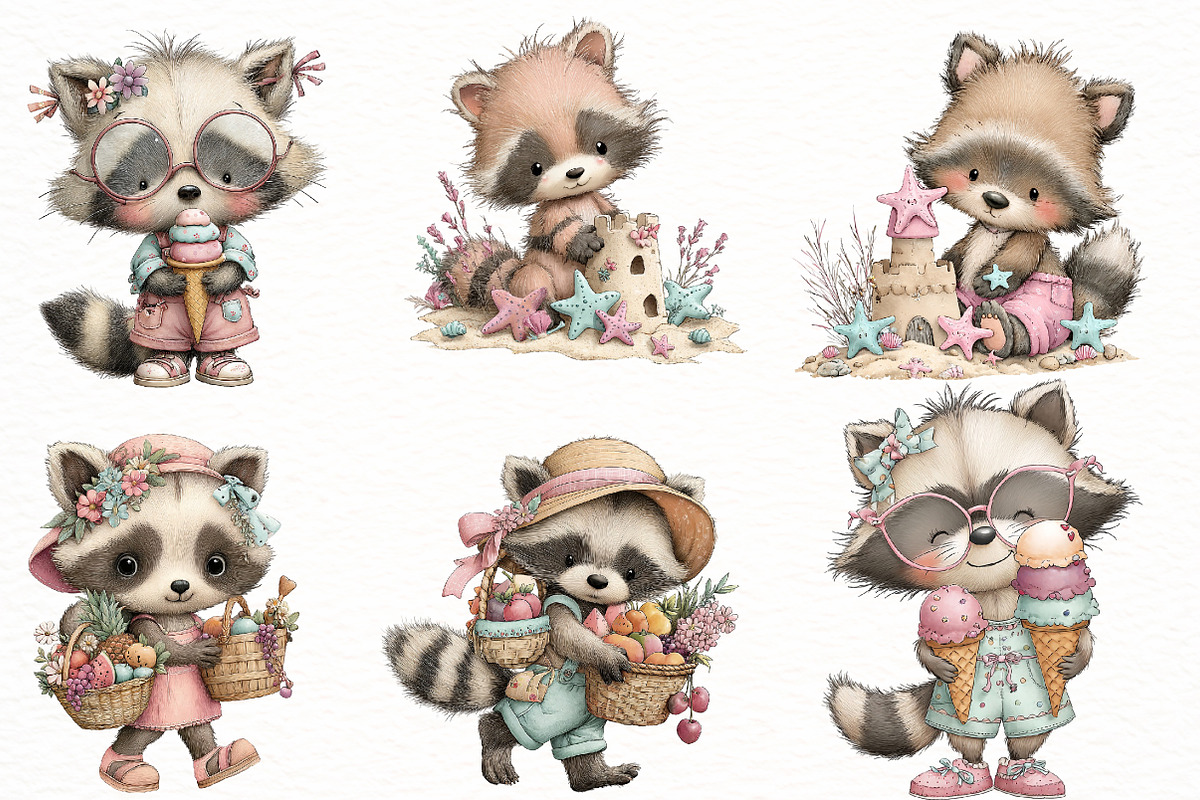 Whimsical Summer Raccoon clipart, an Illustration by Designworld (Photo 6 of 7)