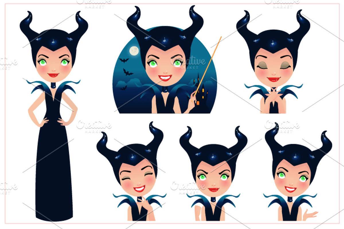 Malificient Character Halloween set, an Illustration by Melisende Vector