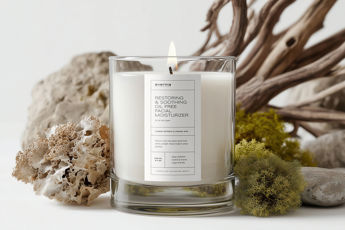 Clear Glass Organic Style Candle, a Household Mockup by 1001 mockups (Photo 6 of 8)