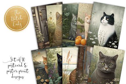 Cats Postcards & Art Prints, an Animal Illustration by The Dutch Lady Designs
