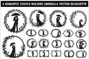 Romantic Couple Holding Umbrella, an Illustration by Amazin_art