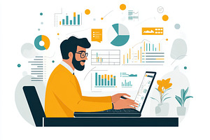 A man uses data analytics & a laptop, a Photo by Pavel_design