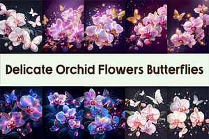 Delicate Orchid Flowers Butterflies