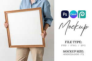 Wood Square Frame in Hands Mockup, a Product Mockup by TatiMockup