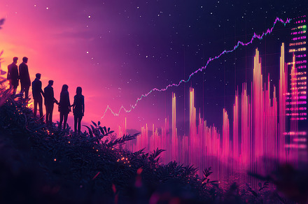Team observing a financial graph ris, a Background Photo by Pixeness