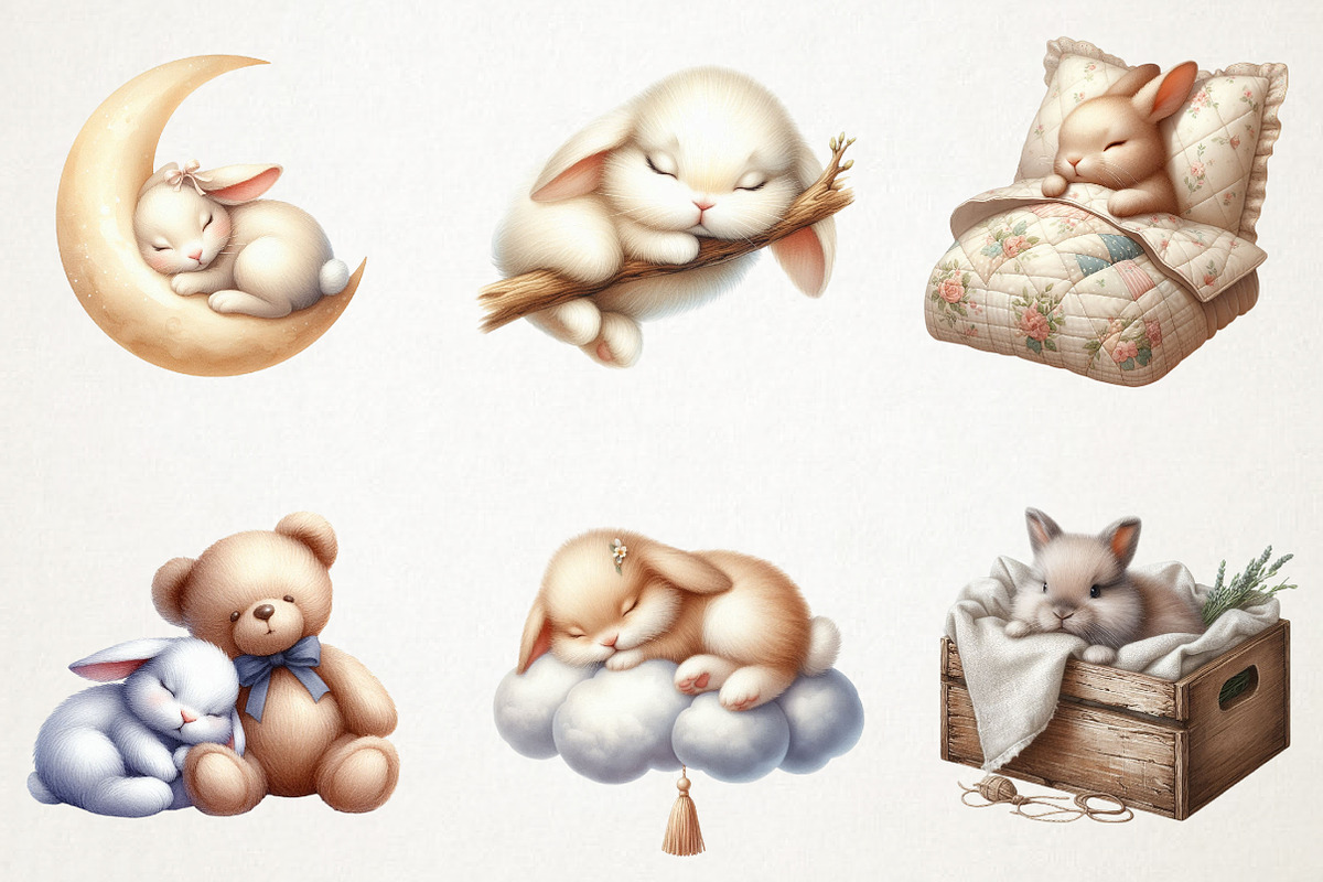 Bunny Neutral Sleeping Animals PNG, a Seasonal Illustration by RobertsArt (Photo 5 of 7)