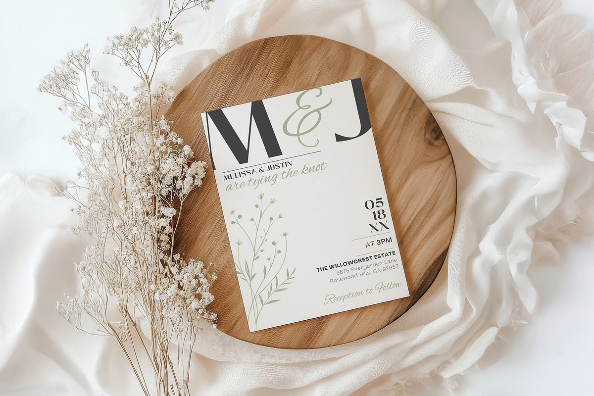 Modern Sage Green Wedding Invitation, an Invitation Template by Hotpin (Photo 3 of 5)