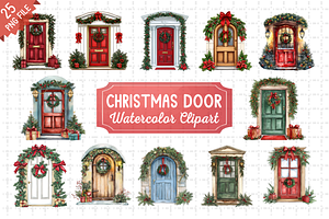 Christmas Door Watercolor Bundle PNG