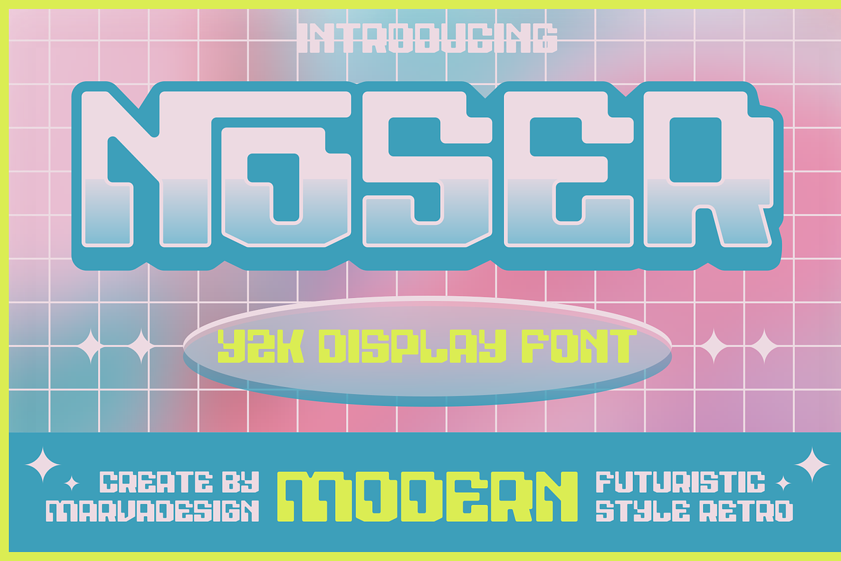 Noser - A Modern Y2K Font, a Sans Serif Font by Marvadesign (Photo 1 of 7)