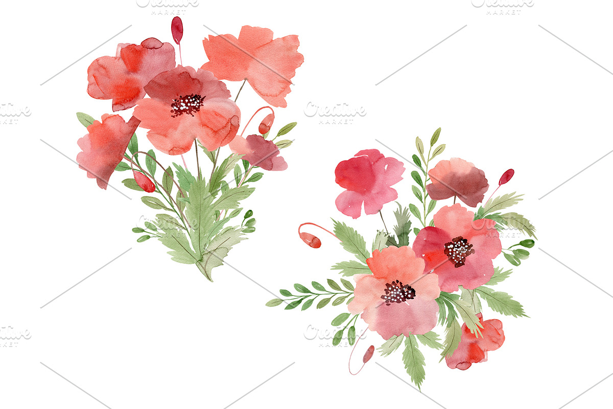 Watercolor poppies clipart., an Illustration by TaPilipa