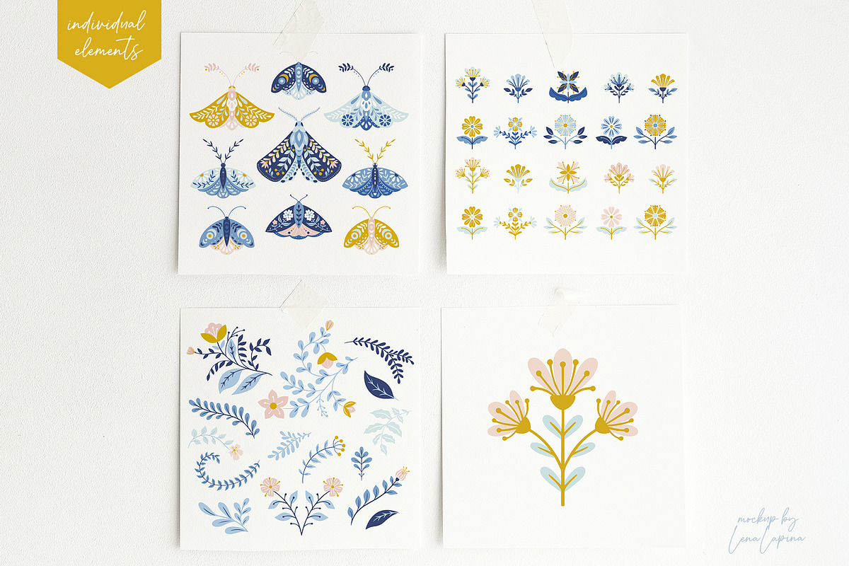 Folk Moths - patterns and elements, a Pattern Graphic by Inna Moreva (Photo 2 of 8)