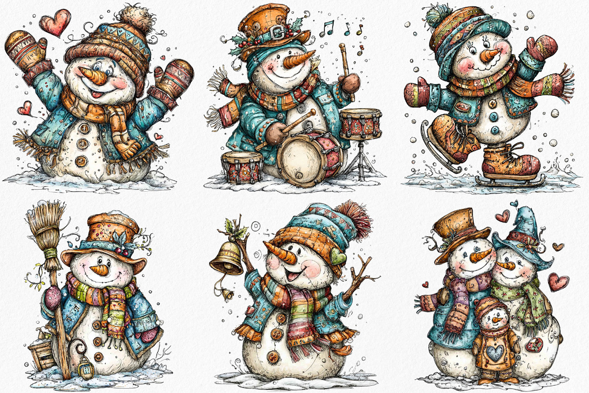 Christmas Snowman Clipart Bundle, an Illustration by Canvas Craft (Photo 3 of 7)
