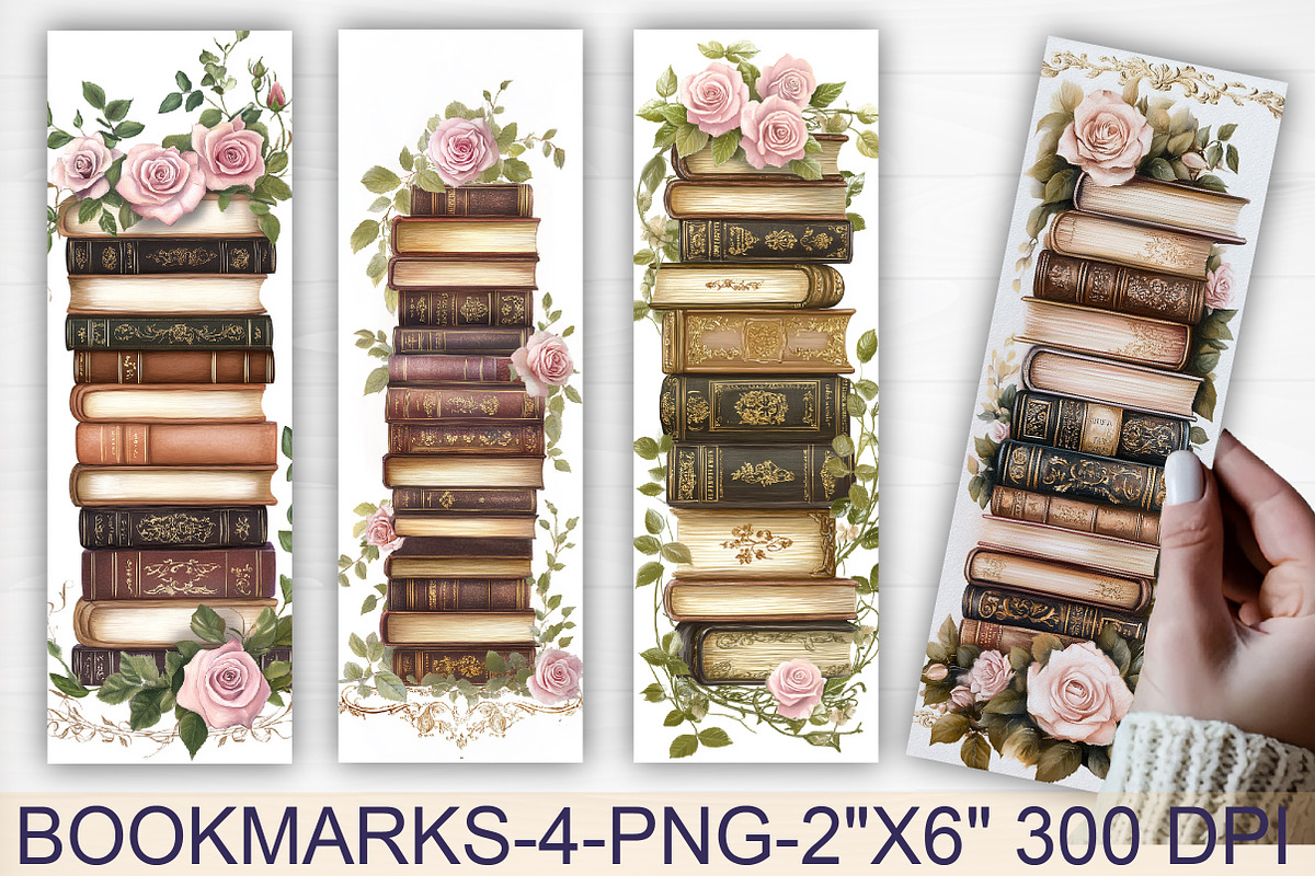 Book Stack Bookmark, Floral Bookmark, an Illustration by Libby Wishes