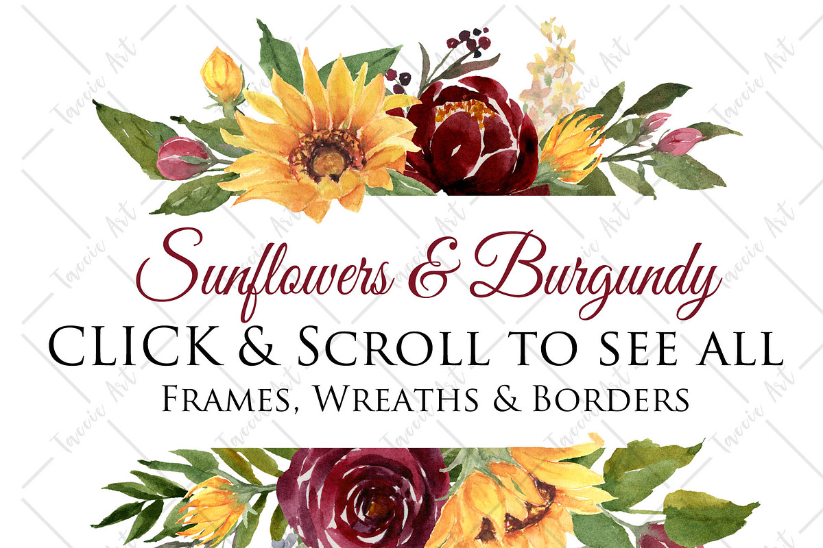 Sunflowers and Burgundy Flowers, an Illustration by Graphic Blue Bird (Photo 3 of 11)