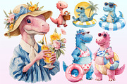 Summer Dinosaur Watercolor Clipart, a Graphic by CitraGraphics (Thumbnail 3 of 4)