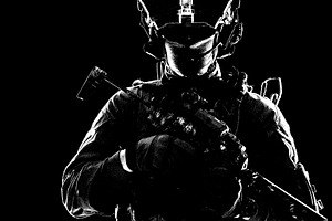 Modern army elite forces shooter in