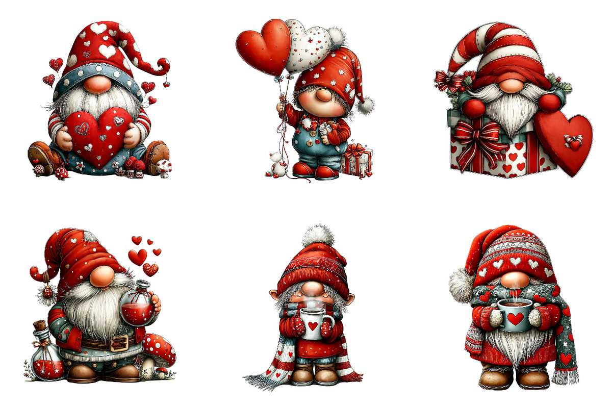 Whimsical Valentine Gnome Clipart, an Illustration by CreationArt (Photo 6 of 6)