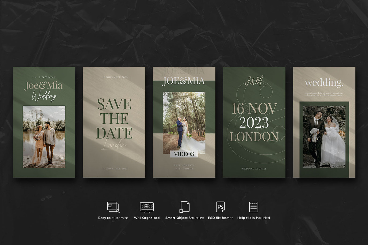 Wedding Social Stories PSD Templates, a Social Media Template by Giraffe Design Studio (Photo 5 of 21)