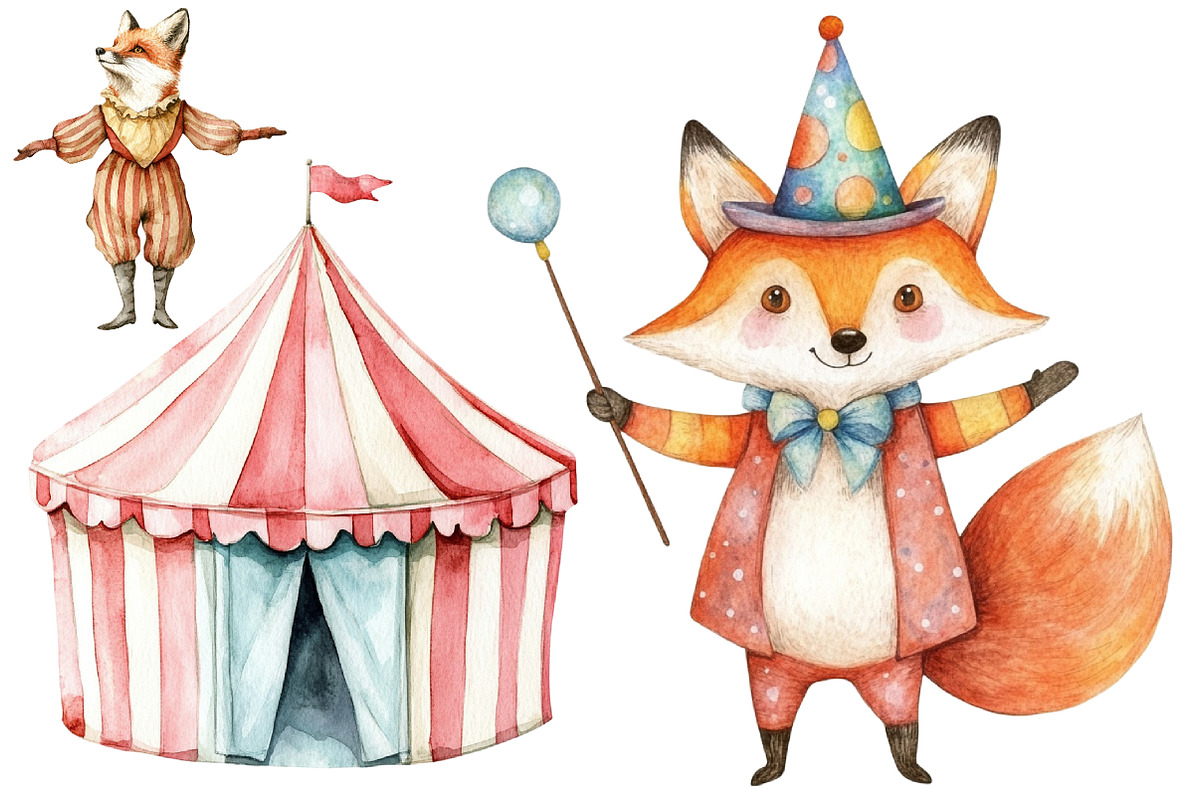 Watercolor Vintage Circus Party Anim, an Illustration by CitraGraphics (Photo 5 of 5)