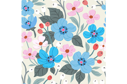 Floral patterns of blue and pink, an Illustration by julia-vasileva