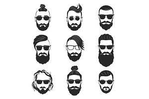 Set Of 9 Hipsters Bearded Men With