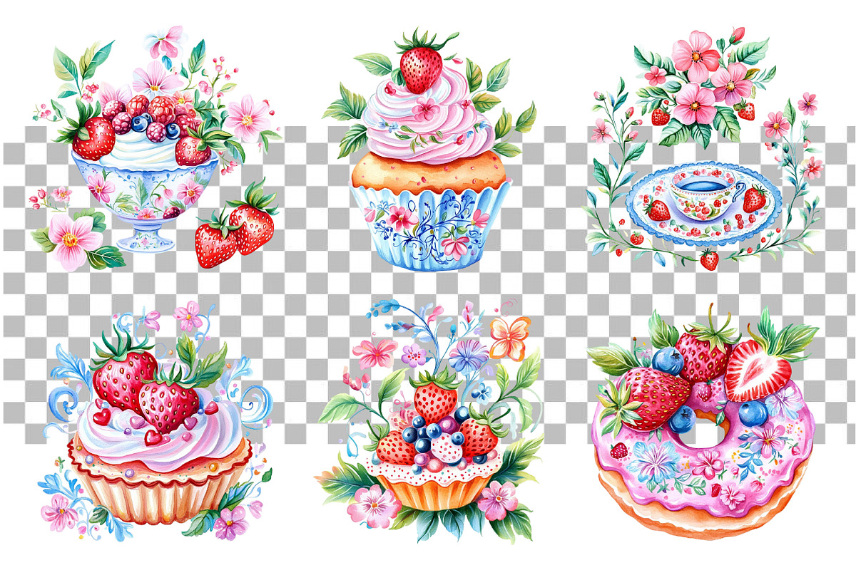 Strawberry Dessert Watercolor Clipar, a Seasonal Illustration by Daily.Designs (Photo 3 of 5)