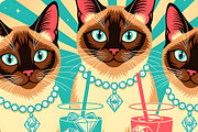 Siamese Retro Party Cats, an Animal Illustration by Sharon Schwalbe (Thumbnail 2 of 2)