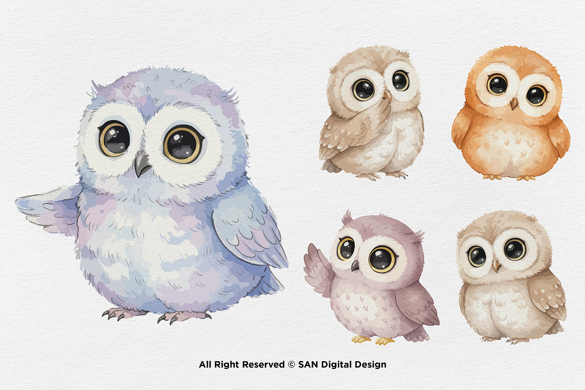 15 Bundle Watercolor Cute Owl Bird, an Animal Illustration by Morspective (Photo 7 of 8)
