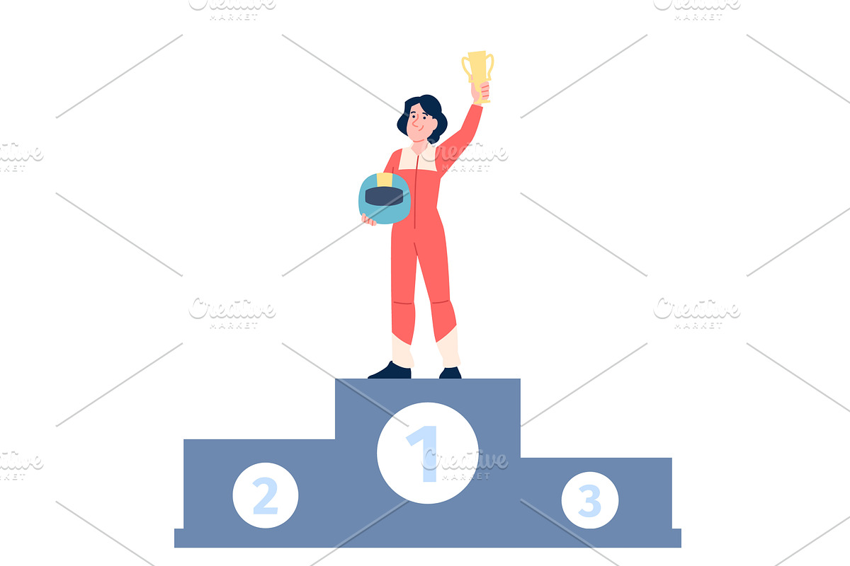 Girl racer win. Happy female sport, a Sport Illustration by LadadikArt