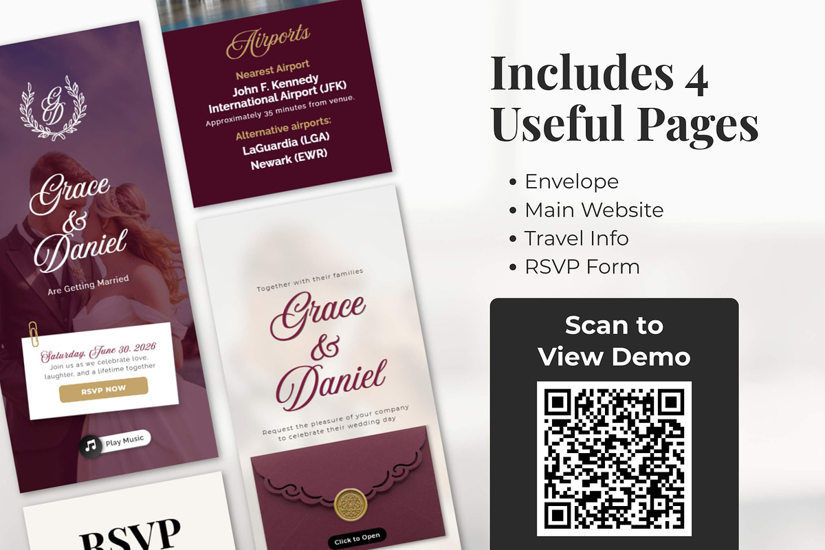Dark Burgundy Wedding Website, a Landing Page Template by Everyday Perfection (Photo 4 of 13)