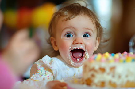 Babys funny chatter about the cake, a Photo by Pavel_design