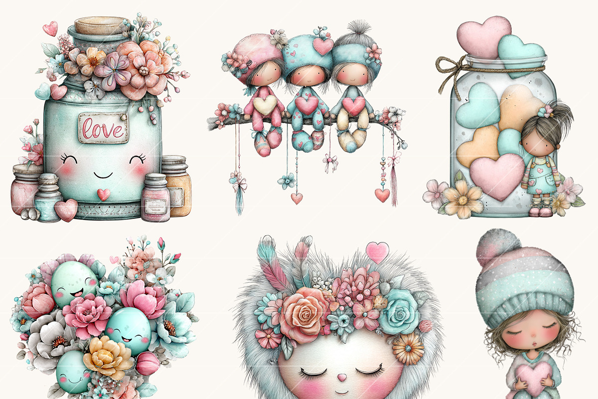 Whimsical Boho Valentine Clipart, a Seasonal Illustration by Design Scotch (Photo 3 of 8)