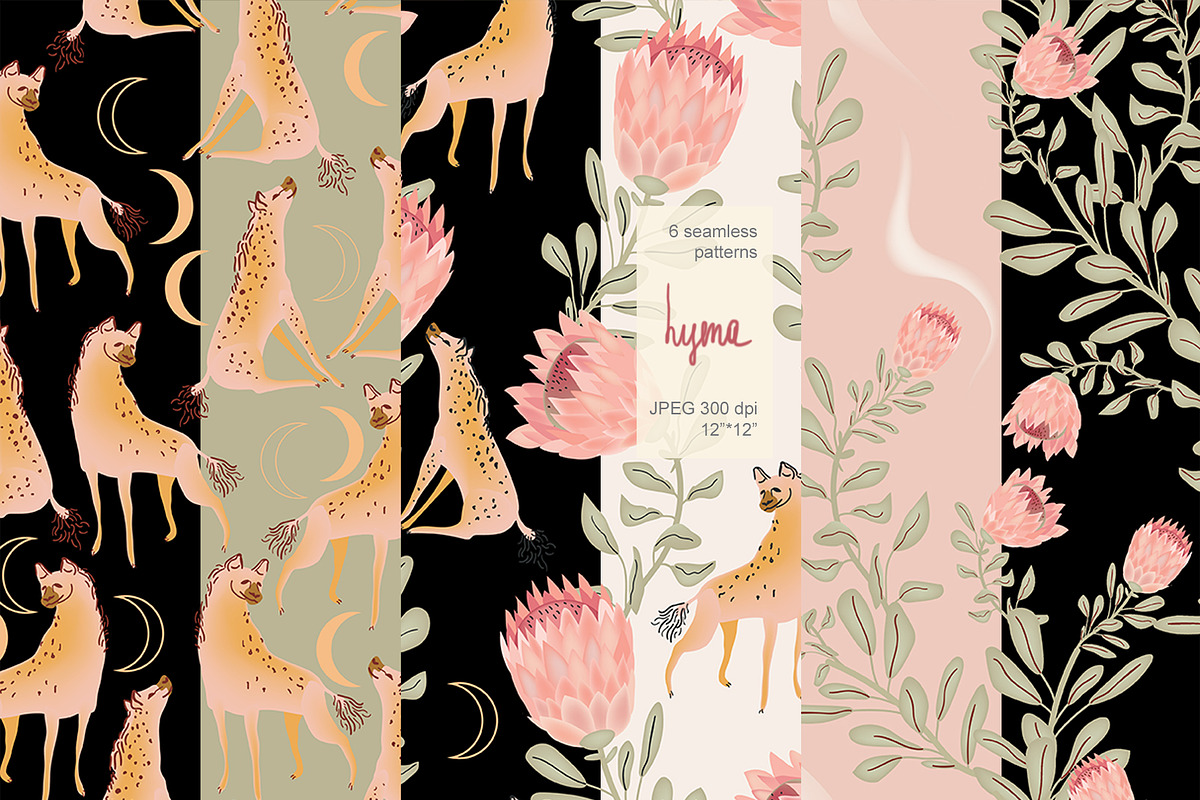 Hyena and protea seamless vector set, a Pattern Graphic by PatternsBlooming (Photo 1 of 6)