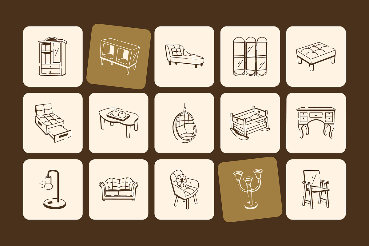 Furniture Doodle Icon Set, an Outline Icon by Vectors Market (Photo 5 of 8)