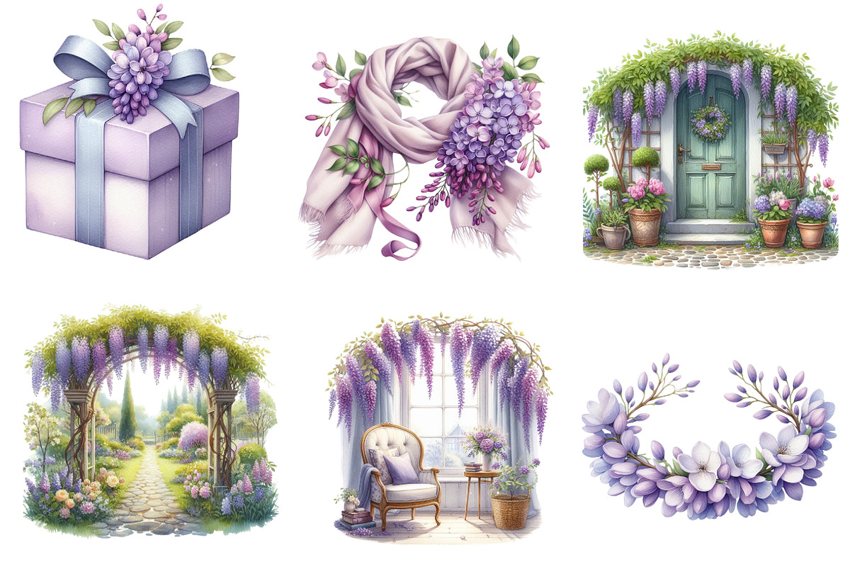 Wisteria Floral Garden Spring Clipar, an Illustration by CreationArt (Photo 8 of 9)