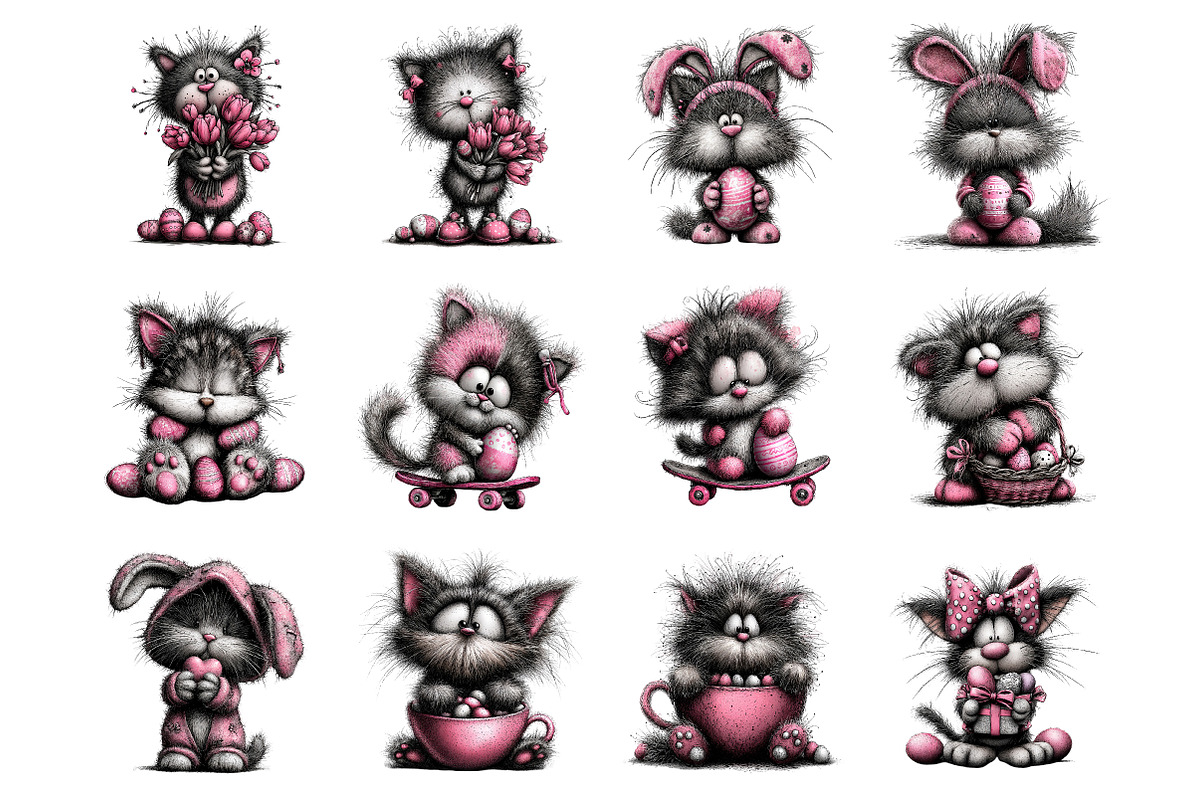 Whimsical easter cat clipart, an Illustration by SinaCreation (Photo 2 of 11)