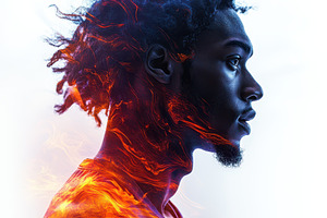 Fiery Portrait of a Man Powerful and, an Abstract Photo by Pixeness Studio