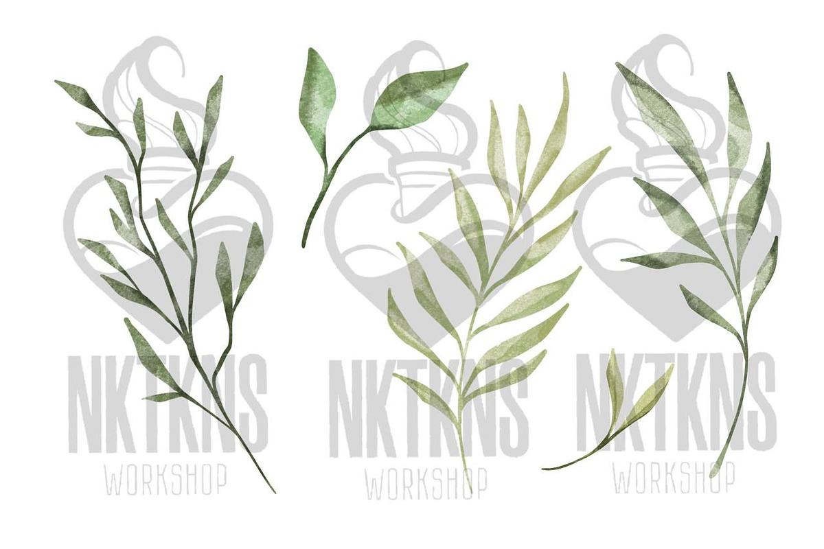 Greenery Watercolor Clipart, a Decorative Illustration by NKTKNS (Photo 6 of 9)