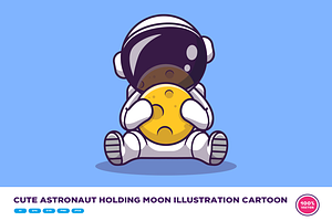 Cute Astronaut Holding Moon Cartoon