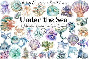 Watercolor Under the Sea Clipart, an Illustration by DreamCafeArt