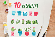 Watercolor cactus set, an Illustration by bosmoll (Thumbnail 3 of 7)