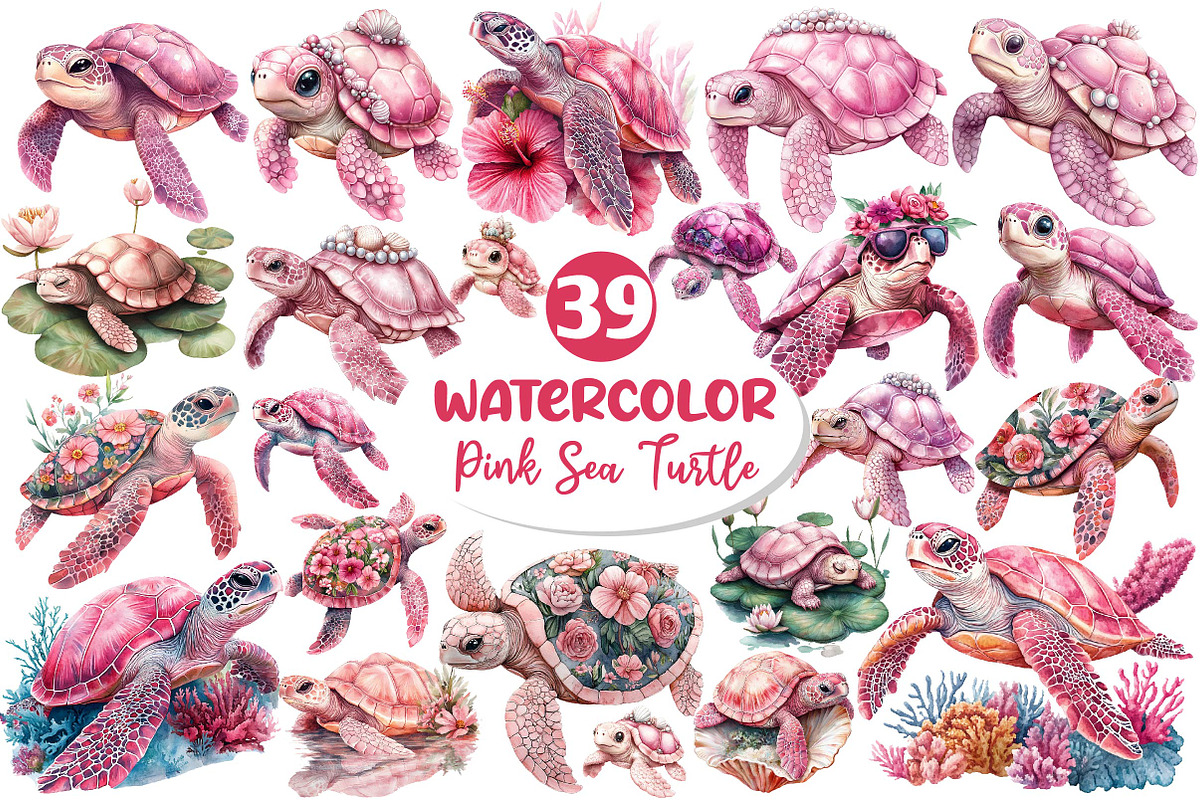 Pink Sea Turtle Clipart PNG, an Illustration by Dream Creation (Photo 1 of 5)